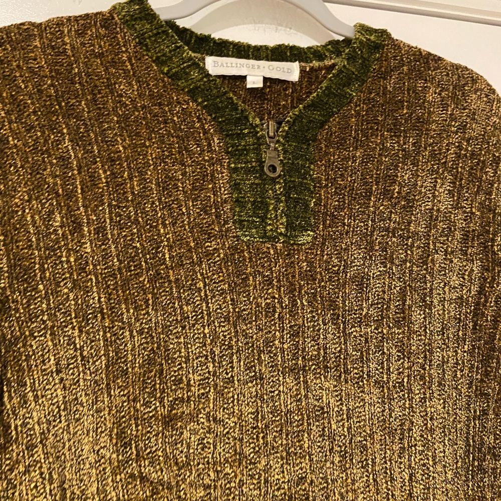 Ballinger • Gold Chenille Ribbed Henley Sweater – Green & Brown – Size L - Picture 3 of 8